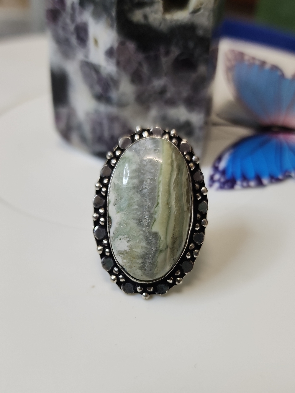 Green Oval Stone Statement Ring - Unbranded